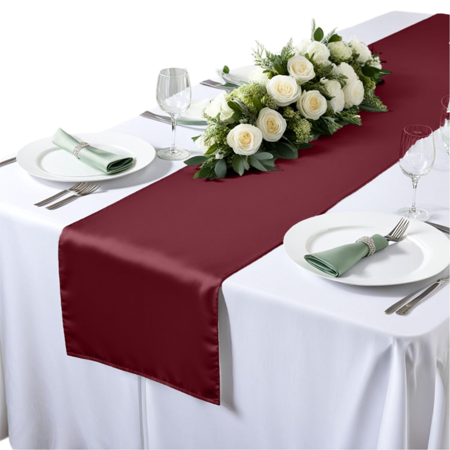 Elegant Event Essentials - Polyester Table Runner - For Spring Party, Wedding, Reception, Banquet, Home Dining Space Christmas Decoration (Burgundy , 12 Inch X 108 Inch)