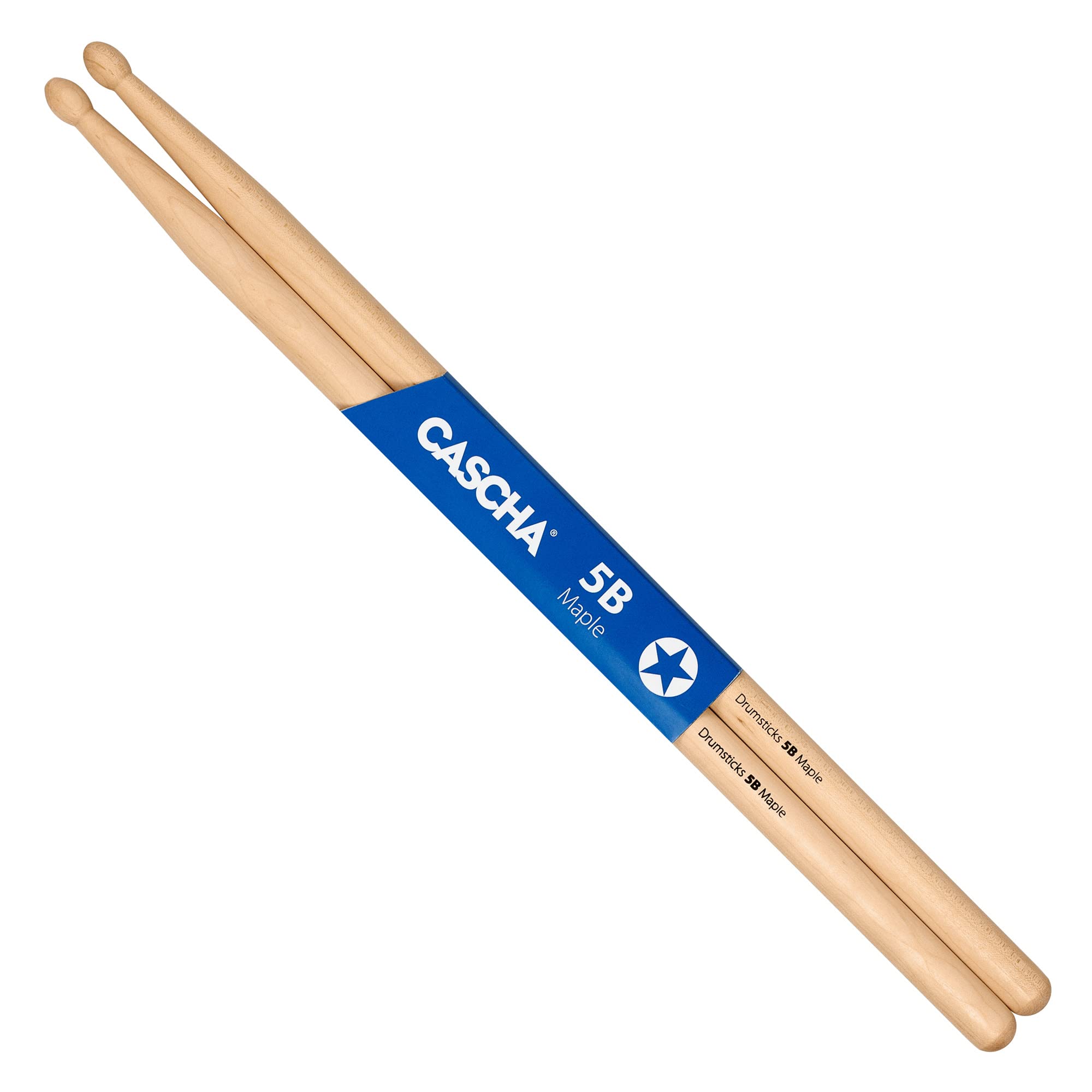 CASCHA Maple 5B Drumsticks - Ideal for Gentle Rock - Allrounder Drum Sticks for Advanced Users - 1 Pair Wooden Sticks - Maple Wood Drum Accessories - Oval Head Shape, Natural, HH 2360