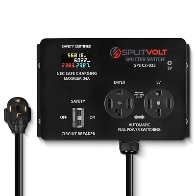 Splitvolt NEMA 14-30, 240V, 24 Amp Splitter Switch - Save Thousands on Home Electric Vehicle Charging EV Install, cETLus Certified, Auto Power Switching Between Dryer and EV or Two EVs, Plug and Play