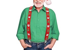 BODIY Red Stanta Suspenders for Men Christmas Suspenders Funny Wide Elstic Y Back with Metal Clips Adjustable Suspender