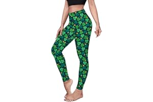 Eciodci Women's St. Patrick's Day Leggings 3D Shamrock Printed Irish Green Clover Leaves High Waist Stretchy Soft Yoga Pants