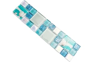 Hominter Coastal Glass Mosaic Ocean Blue Backsplash Tile with Real Shell Accents Iridescent and Cracked Bathroom Shower Wall Decor Tile (3x12 Samplet)