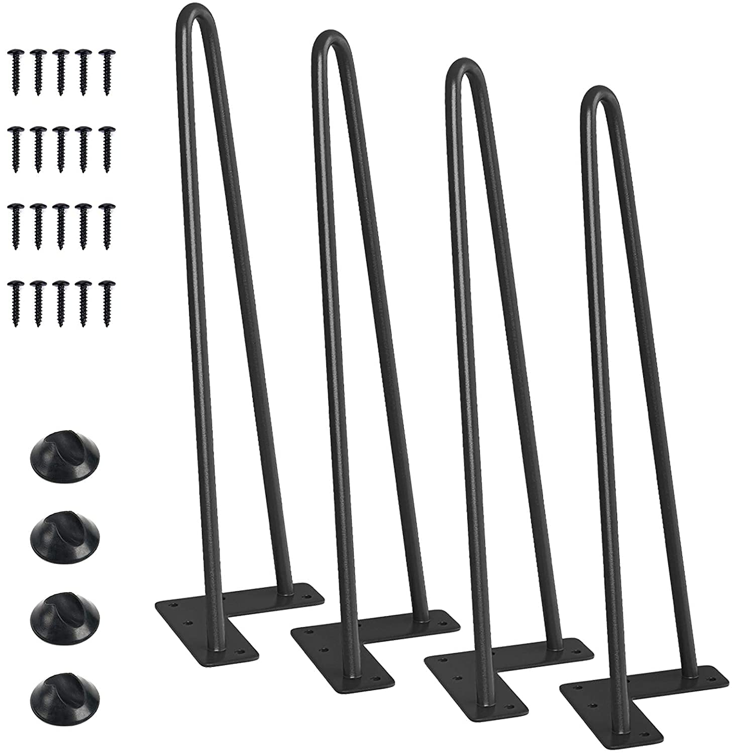 Heavy-Duty Hairpin Coffee Table Legs Diameter 3/8” with Screws and 4pcs Bonus Rubber Floor Protectors, Metal Home DIY Projects for TV Stand, Sofa, Cabinet, etc with Rubber Floor Protectors (14inch)