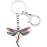 BONSNY Enamel Alloy Rhinestone Floral Dragonfly Keychains Gifts for Women Key Car Purse Bags Charms Nature Design