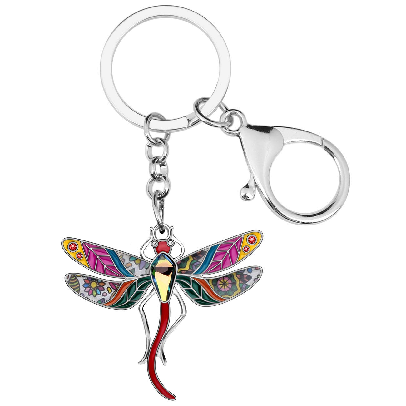 BONSNY Enamel Alloy Rhinestone Floral Dragonfly Keychains Key Car Purse Bags Charms Nature Design (Multicoloured)