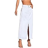 SweatyRocks Women's High Waist Split Thigh Raw Hem Denim Skirt Long Jean Skirt with Pocket