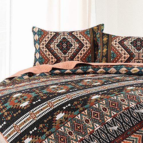 Boho King Quilt Set, Southwestern Design Quilted Coverlet with Birds