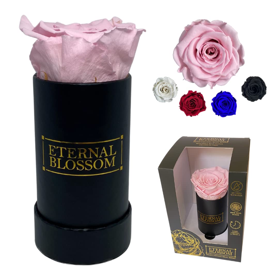 Eternal Blossom Preserved Real Infinity Rose | Eternal Rose That Lasts Over A Year | Black Box | With Gift Box (Vintage Pink)