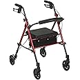 Drive Medical RTL10261RD Foldable Rollator Walker with Seat - Adjustable Handles and Seat, Red