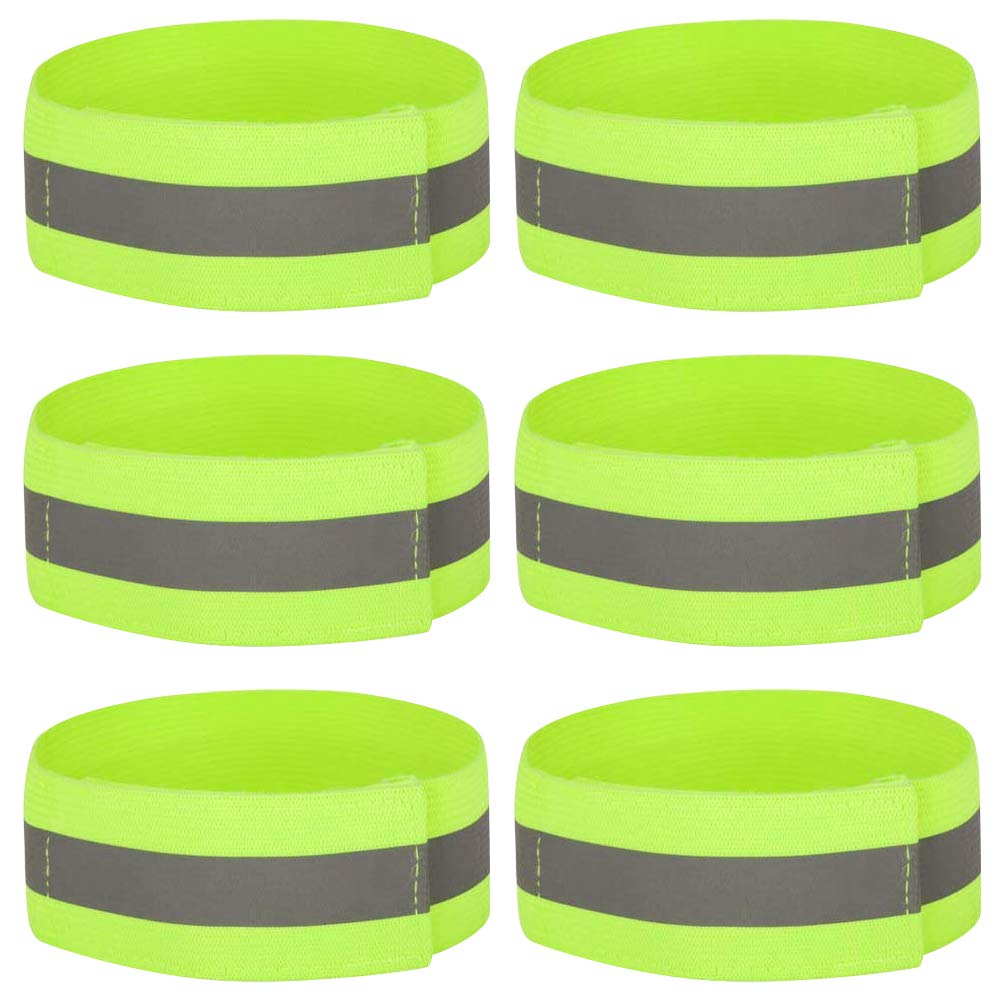 Zngou 6 PCS High Visibility Armbands, Running Safety Gear Reflective Wristbands Bike Ankle Bands Reflector Armband Hi Vis Arm Straps High Vis Security Arm Band Reflective Bands For Walking Cycling