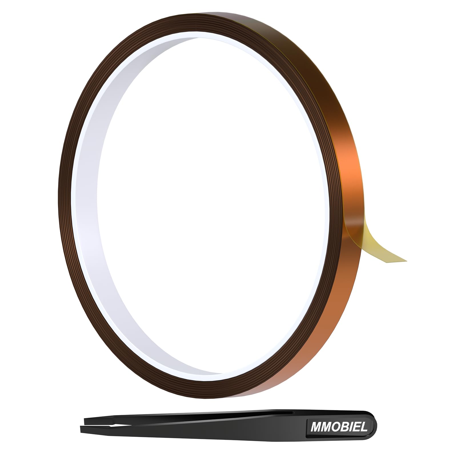 MMOBIEL Heat Tape for Sublimation & Electronics Polyimide Tape 0.4" x 100ft (10mm x 30m) – High Temp up to 536°F, ESD Tweezer Included – for Heat Press, 3D Printing, Soldering, HVAC