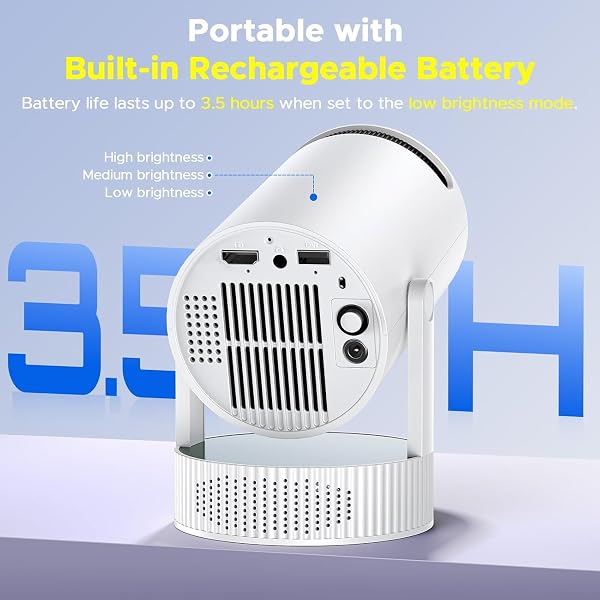 MINI PROJECTOR WITH WIFI AND BLUETOOTH, SUPPORT 1080P 4K PORTABLE MOVIE PROJECTOR BUILT-IN RECHARGEABLE BATTERY, AUTO KEYSTONE, 220° ROTATION, COMPATIBLE WITH IPHONE/ANDROID/TV STICK/HDMI/USB