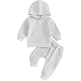 Lukivech Toddler Baby Boy Girl Clothes Solid Color Hoodie Sweatshirt Top and Jogger Pants Set 2 Piece Fall Winter Outfits