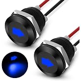Linkstyle 2PCS 12V LED Indicator Light, 1/2" Panel Cutout Signal Indicator, Metal Signal Lamp Light with 300MM Wires, Blue