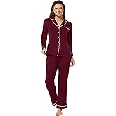 Exemaba Women Long Sleeve Pajama Set Modal Button Down 2-Piece Pjs Pants Sleepwear Lounge Set