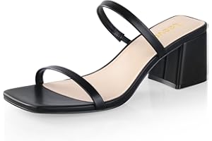 Leevar Square Toe Heeled Sandals for Women - Women's Low Block Heels Sandals - 2.25IN Open Toe Ankle Strap Chunky Heels - Slip on Heeled Sandal Mule- Nude Black Strappy Heels for Party Wedding Dress Shoes