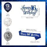 Yontree 16th Birthday Decorations Navy Blue Silver 9ft Banner Sash Cake Topper view 5
