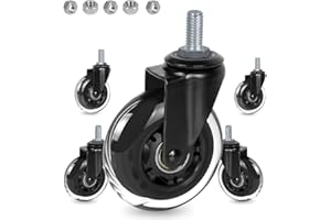8T8 3" Thread Screw in Office Chair Caster Wheels, 3/8"-16x1"(Not Metric M10), Safe for All Floors, PU Rubber Furniture,Carts Stem Caster Wheels,No Scratch,650Lbs Weight Capacity