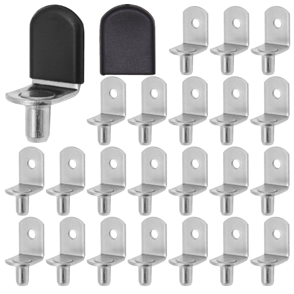 Ruidee 30Pcs Shelf Pegs L-Shaped Metal Cabinet Shelf Clips with Rubber Sleeve (Silver)