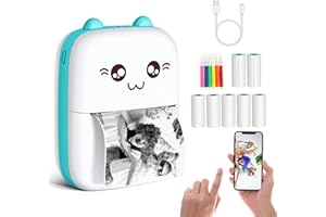 CARPOWER Mini Sticker Printer, Portable Thermal Printer with 7 Rolls Paper, Bluetooth Inkless Smart Printer Compatible with iOS & Android, Free Cut Small Pocket Printer for Notes, Pictures, Label, Memo (Blue)