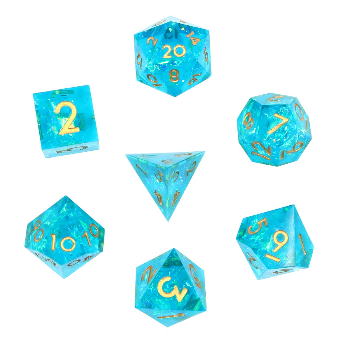 DollaTek Upscale Resin Transparent Dnd dice set Polyhedral Dice rpg dice dados rol D4 D6 D8 D10 D12 D20 Dice Set - Blue
