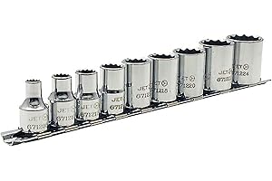 JET SAE Socket Set - 3/8" Drive 12 Point Sockets with Socket Rail - 9 Pieces