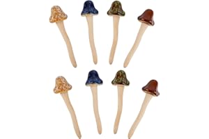 Exttlliy 8Pcs Ceramic Garden Mushrooms Figurine Decorative Plants Stakes Accessories Lawn Ornaments Statue for Outdoor (Random Color) (Budding-2)
