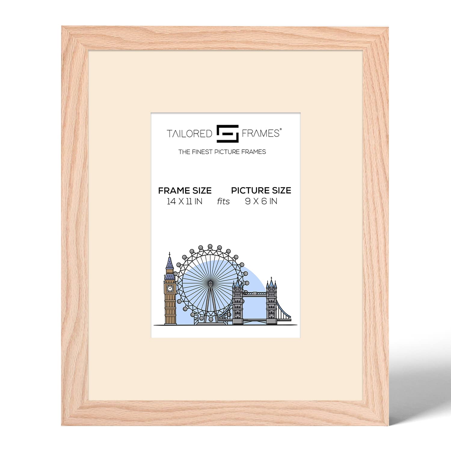 Tailored Frames 99 Solid Natural Oak 14" x 11" Frame for 9" x 6" Picture | Single Picture Frames | Wall Hanging Type | Photo Frame with Antique Mount