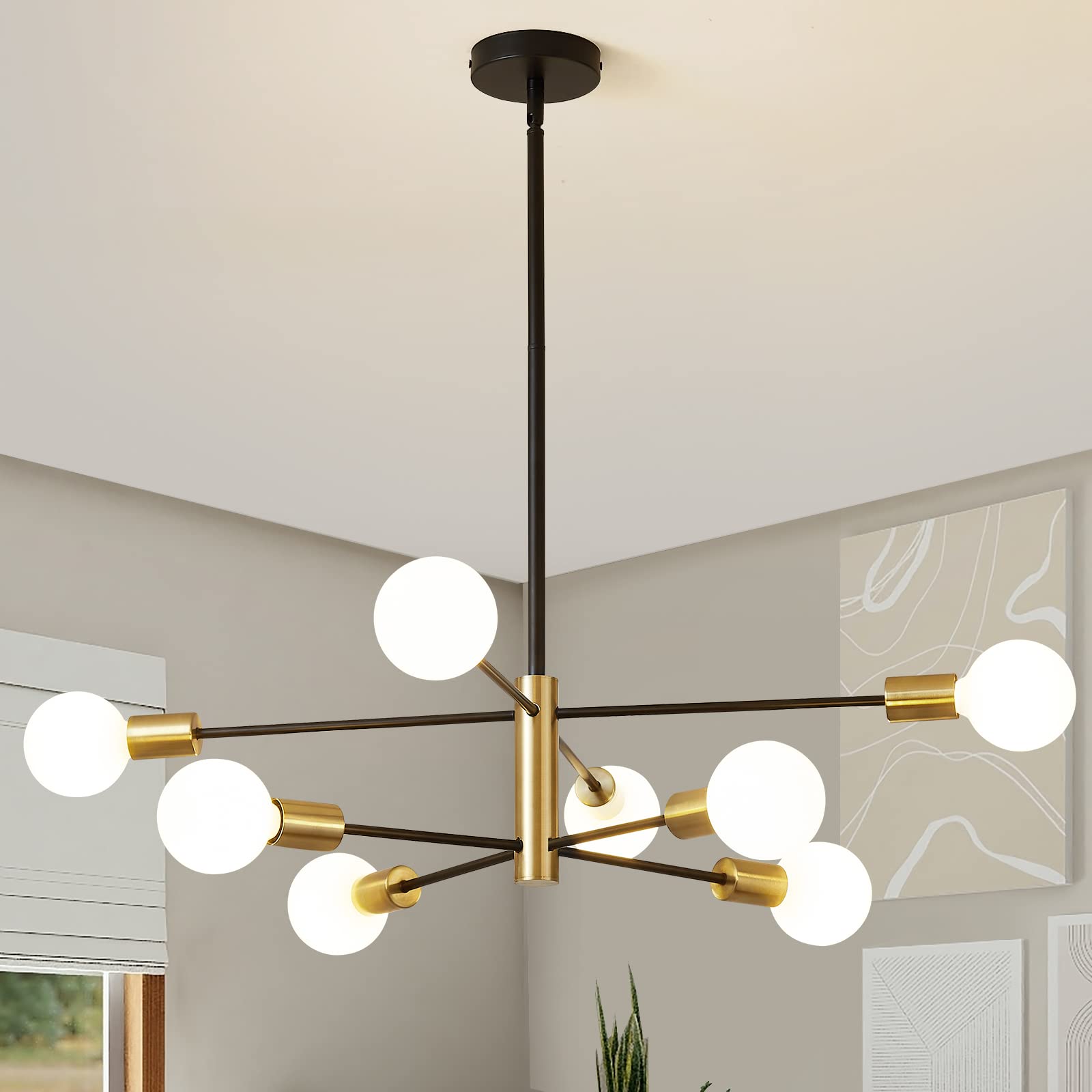 Epinl Modern Sputnik Chandelier Light - 8-Light Modern Chandelier for Dining Room,Mid Century E27 Pendant Lighting Height Adjustable Ceiling Light Fixture for Living Room Kitchen Dining Room Bedroom