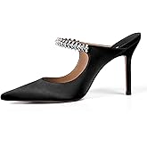 XINIUNIU Heeled Mules for Women Rhinestone Heels Pointed Toe Slip On 4 Inch Stiletto Closed Toe Sandals Dress Wedding Pump Shoes