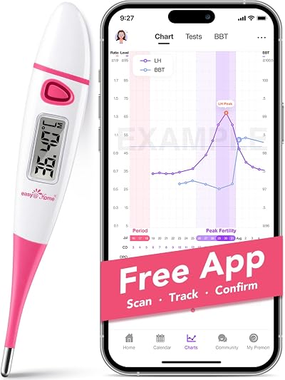 Easy@Home Digital Basal Body Thermometer 1/100 Degree Pink Premom App