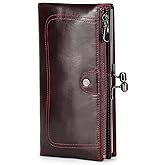 CONTACTS Kiss Lock Wallet for Women Leather Kiss Clasp Purse Bifold Wallets Card Phone Holder Clutch with Rfid Blocking (Red)