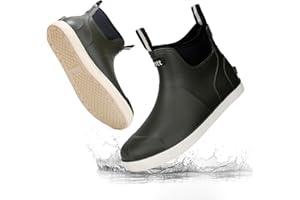 RIUETAR Men's Deck Boots Waterproof Fishing Rain Boots, Anti-Slip Rubber Boots Ankle Booties, High-Performance Footwear Chelsea Boots for Gardening Boating Camping Sailing