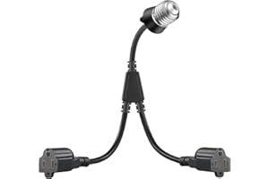 FEEKOON 1 Pcs 2 in 1 Light Socket to Plug Adapter, Convert E26/E27 Bulb Socket to 2 Pieces 3 Prong Outlet with Extension Cord, Flexible Light Bulb Socket Converter Suitable for Porch Patio Garage Use (Black)