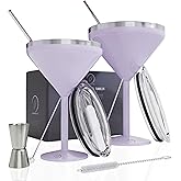vaanshie 8 oz. Vacuum Sealed Martini Glass [Lilac/Set of 2] - Stainless Steel Martini Glass, Insulated Tumbler with Straws, Olive Pins, Straw Cleaner, Insulated Glass for Valentines Day Gift