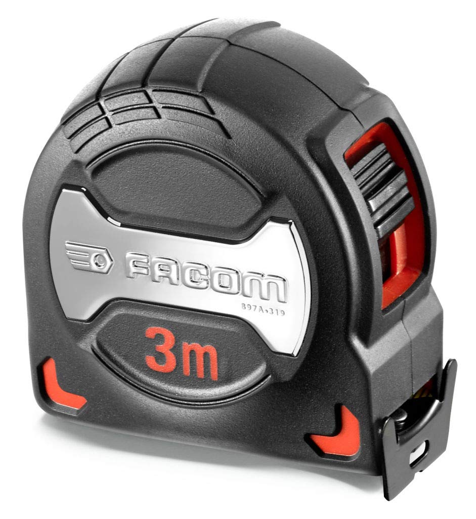 FACOM - Measuring Tape 3m x 19mm - 897A.319PB - Anti-Slip Grip Case - Comfortable Grip - Matt Anti-Reflective Tape - with Hook - Professional or Personal Construction Tools