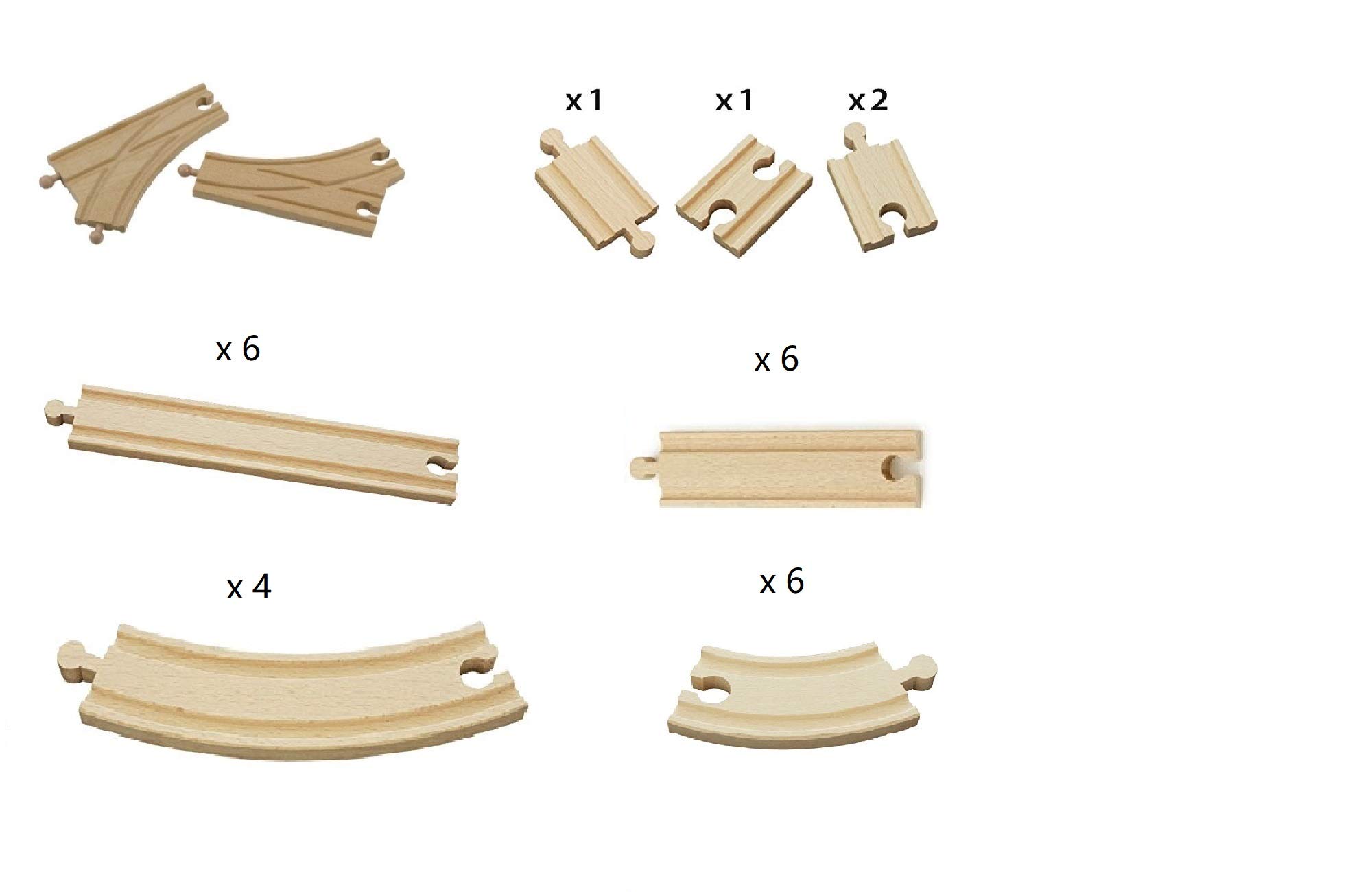 Wooden Train Track Expansion Pack - 28 pieces Compatible with Thomas Brio Bigjigs Wooden Railway Train Tracks (Standard Expansion Pack)