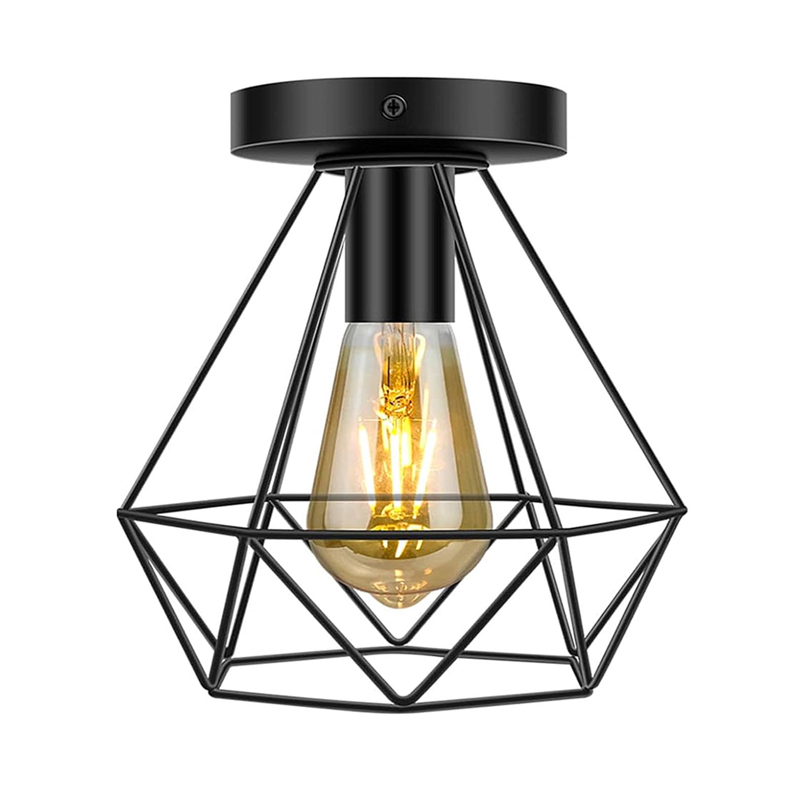Industrial Ceiling Light Larger Flush Black Ceiling Light Fixture Black Metal Cage Ceiling Lamp for Hallway Bedroom Living Room Kitchen, (No Bulb)