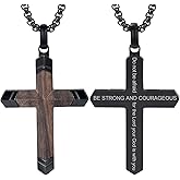 GTMJ Cross Necklace for Men -Stainless Steel & Wood Adjustable Box Chain 24-26in, Spiritual Jewelry Gift for Him, Everyday Wear