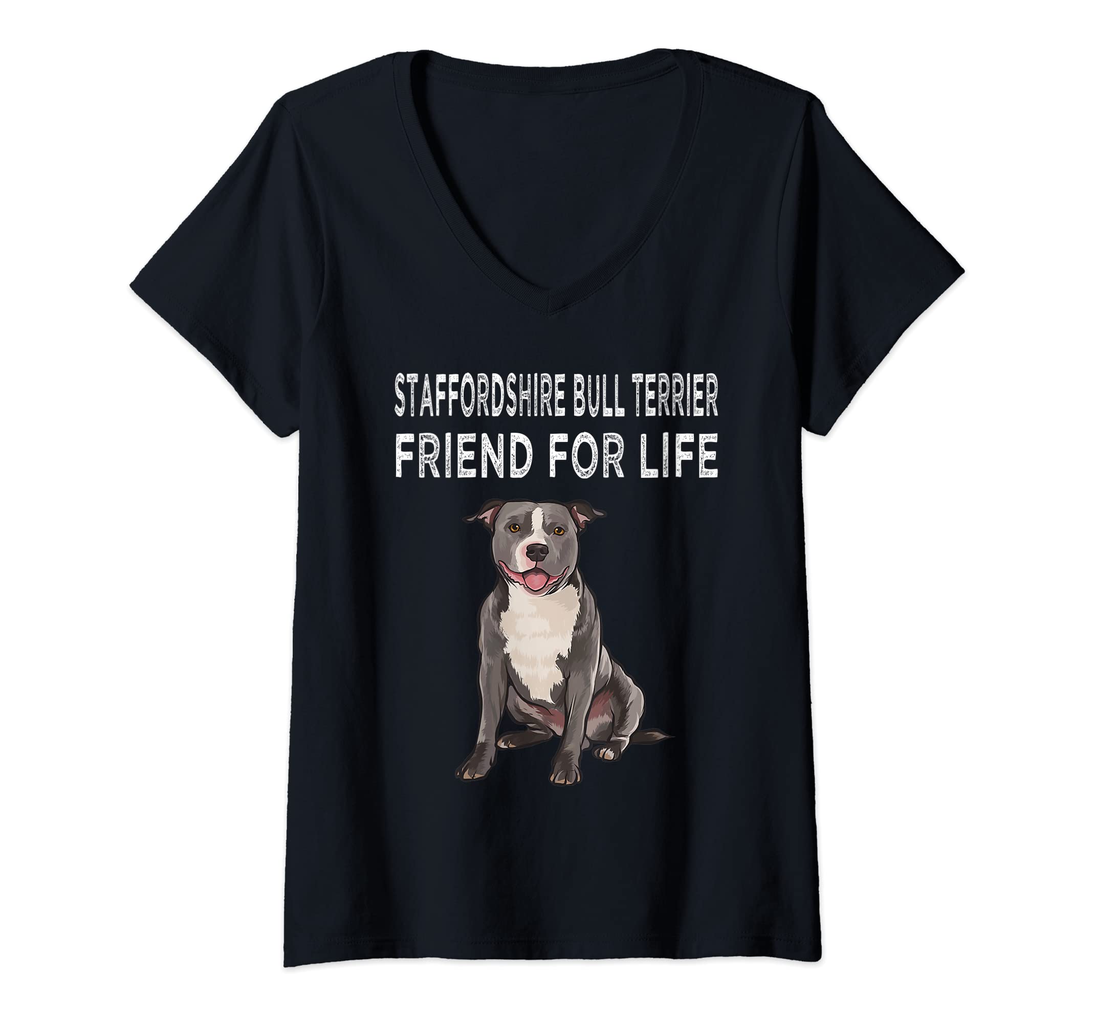 Womens Staffordshire Bull Terrier Friend For Life Dog Friendship V-Neck T-Shirt