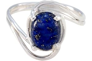 Joyas Plata Real Gemstones Oval Shape One Stone Cabochon Lapis Lazuli ring-Sterling Silver Blue Lapis Lazuli Ring-October Birth Libra Astrology Real Gemstones Ring SRLLACB-3171-4 us