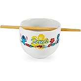 Disney's Lilo And Stitch Japanese Ceramic Dinnerware Set | Includes 16-Ounce Ramen Bowl And Wooden Chopsticks | Asian Food Dish Set For Home Kitchen, Place Setting