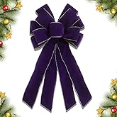 CHMOART Christmas Wreath Bow 20 x 11 Inches Large Christmas Bows Purple Velvet Bow Winter Farmhouse Bow Xmas Tree Topper Ornament Bow for Home Front Door Decorations