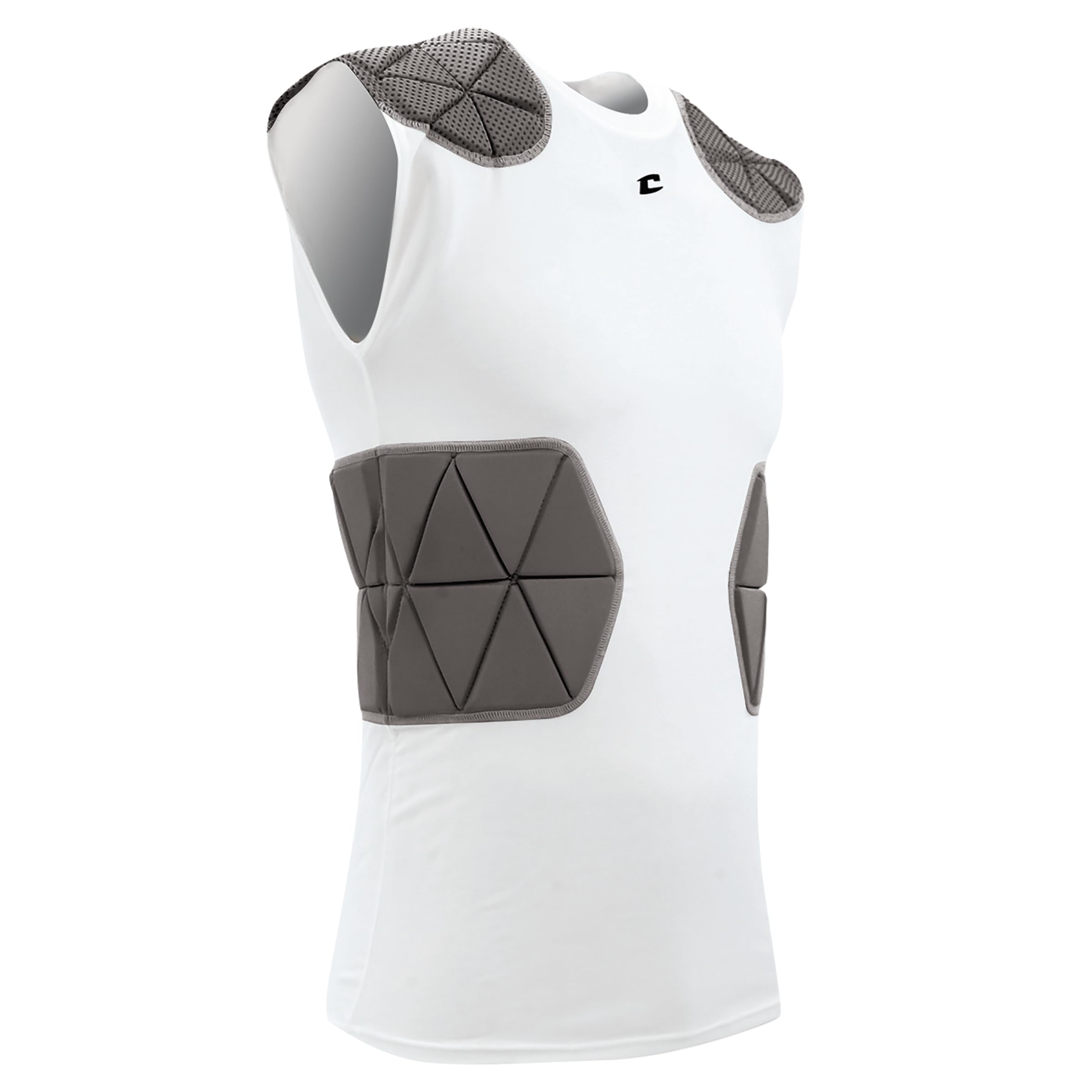 Photo 1 of Champro Unisex-Adult Tri-Flex Football Compression Shirt with Cushion System, White Body, Grey Inset, Small