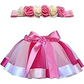 MY-PRETTYGS Toddlers Layered Tulle Rainbow Tutu Skirt with Flower Crown Wreath Headband for Baby Girls 0-24 Months.