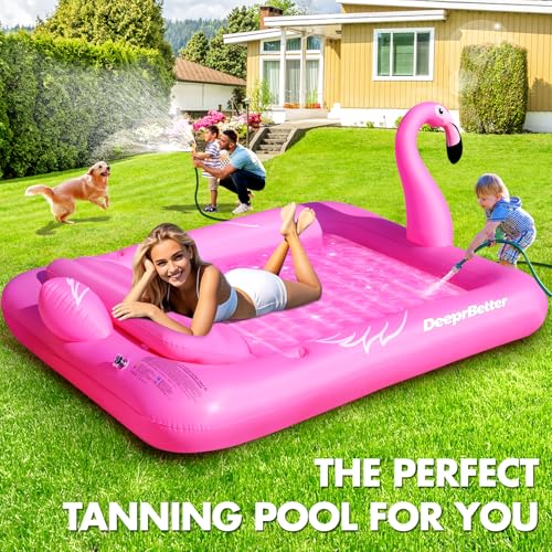 DeeprBetter Swimming Pool Mat for Adults, Flamenco Inflatable Pool Mat with Coasters, Large Inflatable Pool Mat 205 x 150 cm, Floats for Adults Pools with Pillow Beach Mats