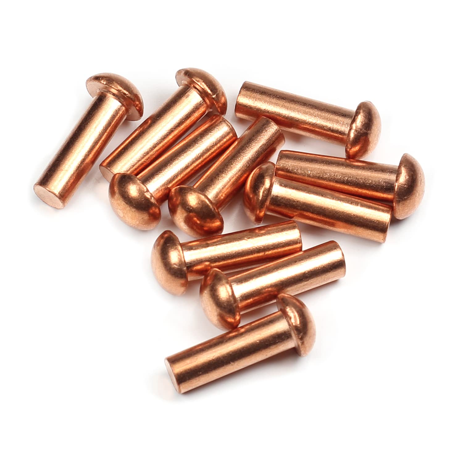 MroMax 10Pcs M8 Round Head Copper Solid Rivets Fastener 0.31" Dia x 0.98" Length for Electrical Applications Copper Finish Copper Tone