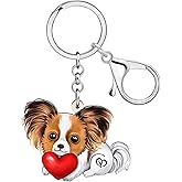 NEWEI Acrylic Dog Keychain Accessories Cute Pet Puppy Keyring for Women Girls Dog Lovers Purse Car Key Chain Gifts (Papillon A)