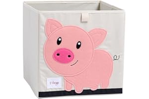 DODYMPS Foldable Animal Canvas Storage Toy Box/Bin/Cube/Chest/Basket/Organizer For Kids, 13 inch (Pig)