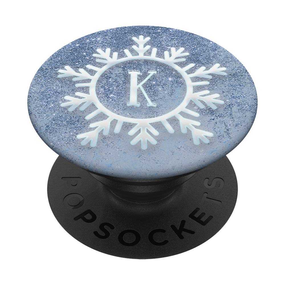 Winter Ice Blue Snowflake Letter K Monogram Initial PopSockets PopGrip: Swappable Grip for Phones & Tablets